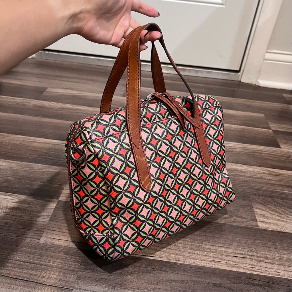 Fossil Sydney Signature Multi Color Geometric Patterned Satchel Handbag